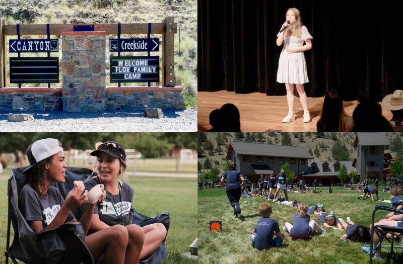 Collage of activities from flok Family Camp West 2025